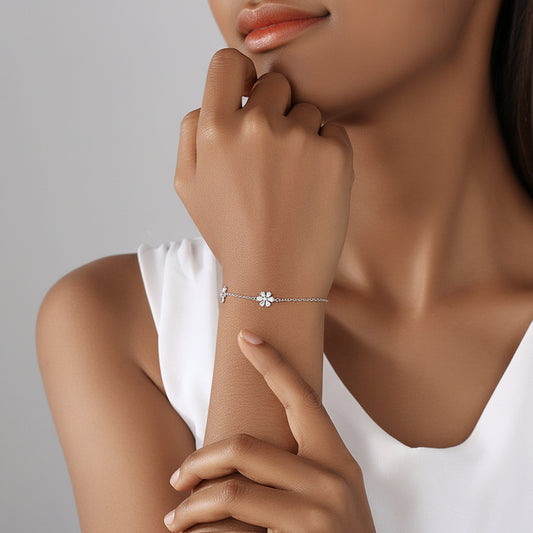 The Golden Harvest - 925 Sterling Silver Bee & Flower Bracelet for Productivity & Diligent Success