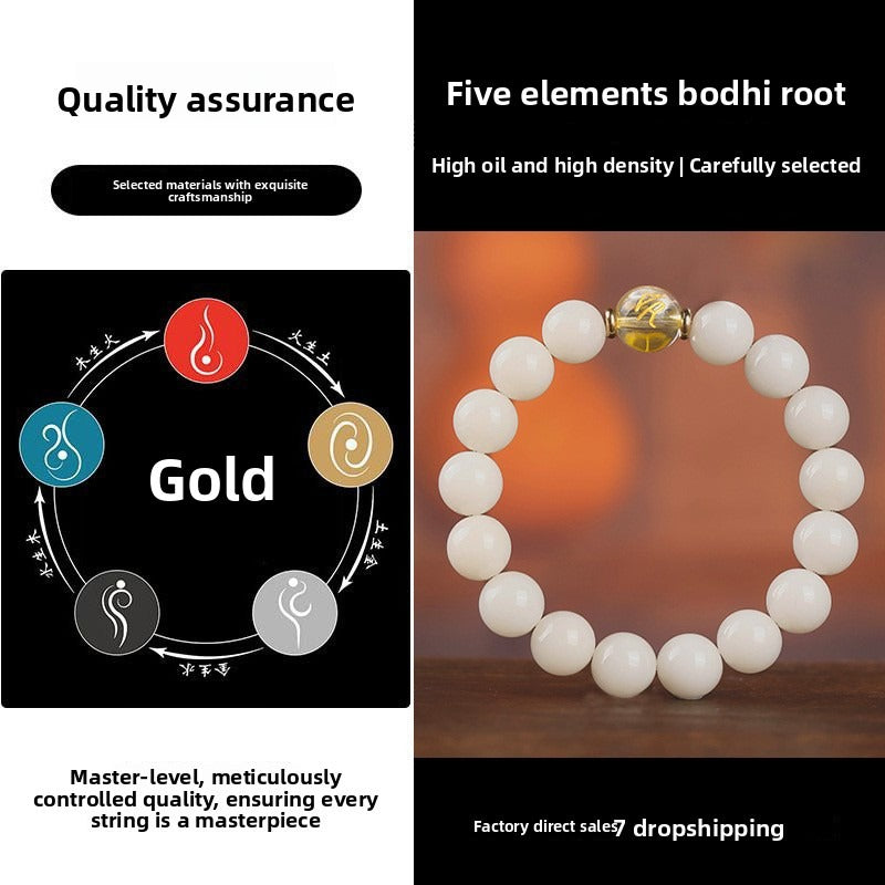 Artisanal 5 Elements Metal (Gold) Energy Bodhi Bracelet – Feng Shui Clarity Talisman