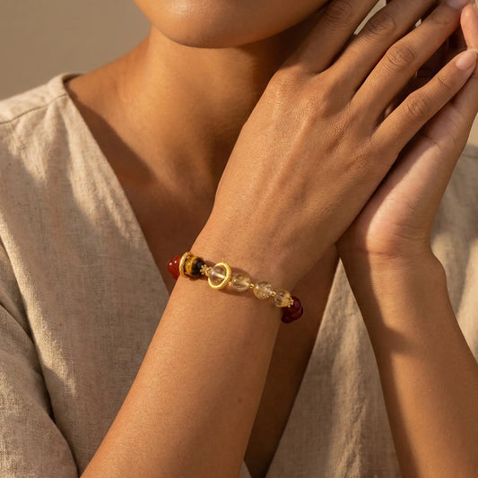 The Golden Harvest - Natural Red Agate & Citrine Wealth Bracelet for Prosperity & Success