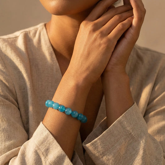The Azure Silence - Natural Blue Apatite Bracelet for Anxiety Relief & Clarity
