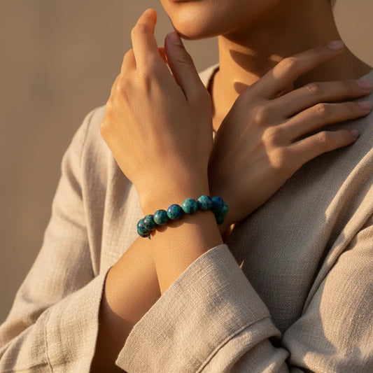 The Phoenix Ascension - Natural Chrysocolla & Azurite "Phoenix Stone" Bracelet for Divine Wisdom & Expression