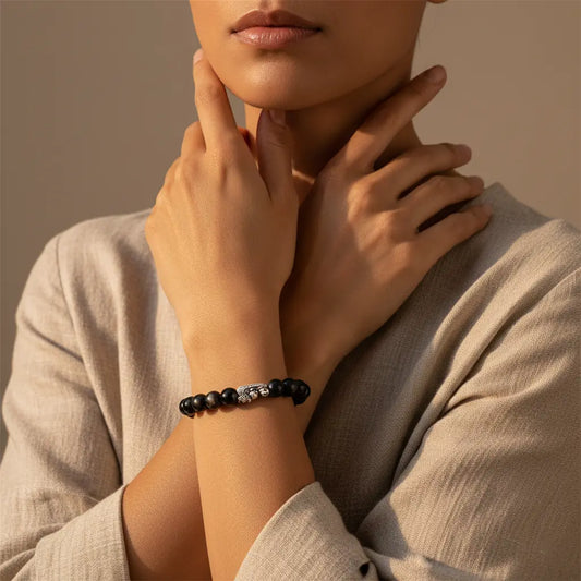 The Sanhé Trinity: Obsidian & Silver Bracelet for Strategic Manifestation