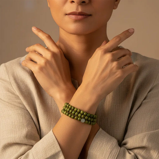 The Emerald Sage - Natural Green Sandalwood & Jade Bracelet for Growth, Vitality & Wood Element Alignment