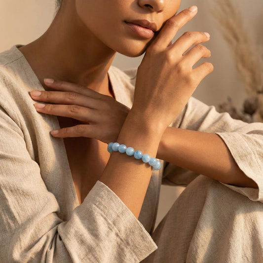 The Azure Current - Natural Aquamarine Bracelet for Courage & Mental Calm