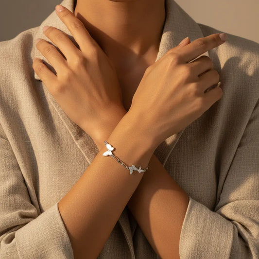 The Ethereal Flight - 925 Sterling Silver Mother-of-Pearl Butterfly Bracelet for Transformation & Grace