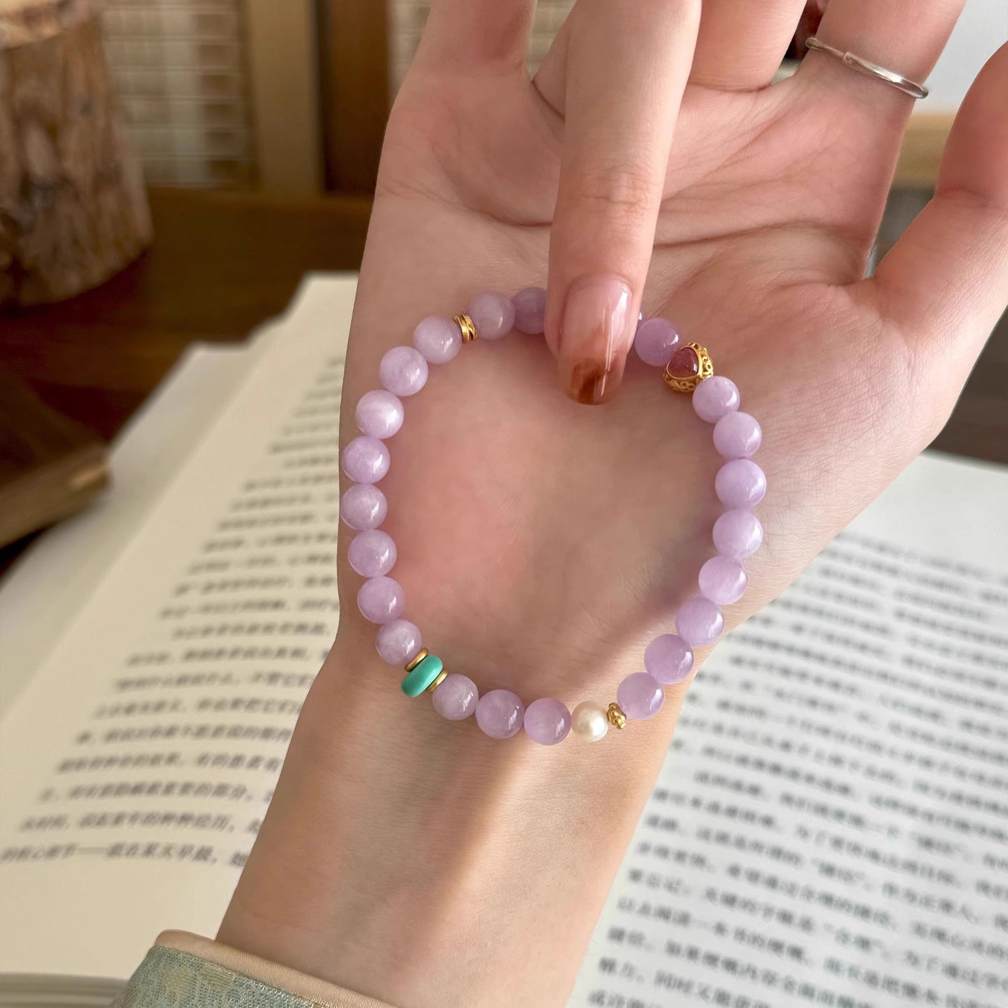 Monet’s Garden - Natural Lavender Chalcedony & Heart-Shaped Tourmaline Bracelet for Self-Love & Emotional Grace