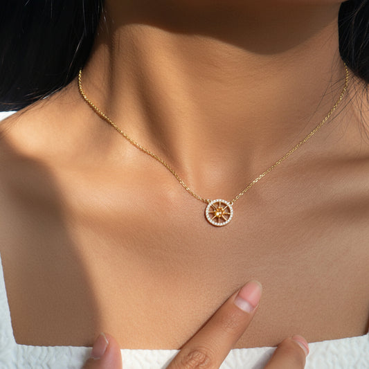 The Golden Guidance - Natural Citrine North Star Manifestation Necklace