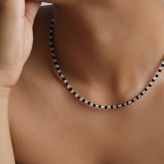 The Infinite Equilibrium - Dainty Obsidian & Clear Quartz Minimalist Necklace for Protection & Mental Clarity