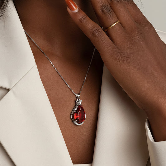 The Crimson Drop - Red Crystal Teardrop Pendant for Passion & Emotional Healing