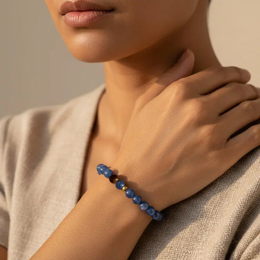 The Azure Silence - Natural Blue Kyanite & Tiger’s Eye Bracelet for Clarity & Alignment