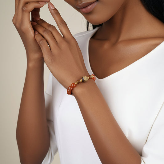 The Sovereign Ember - Natural Southern Red Agate & Aromatic Mantra Wood Bracelet for Vitality & Protection