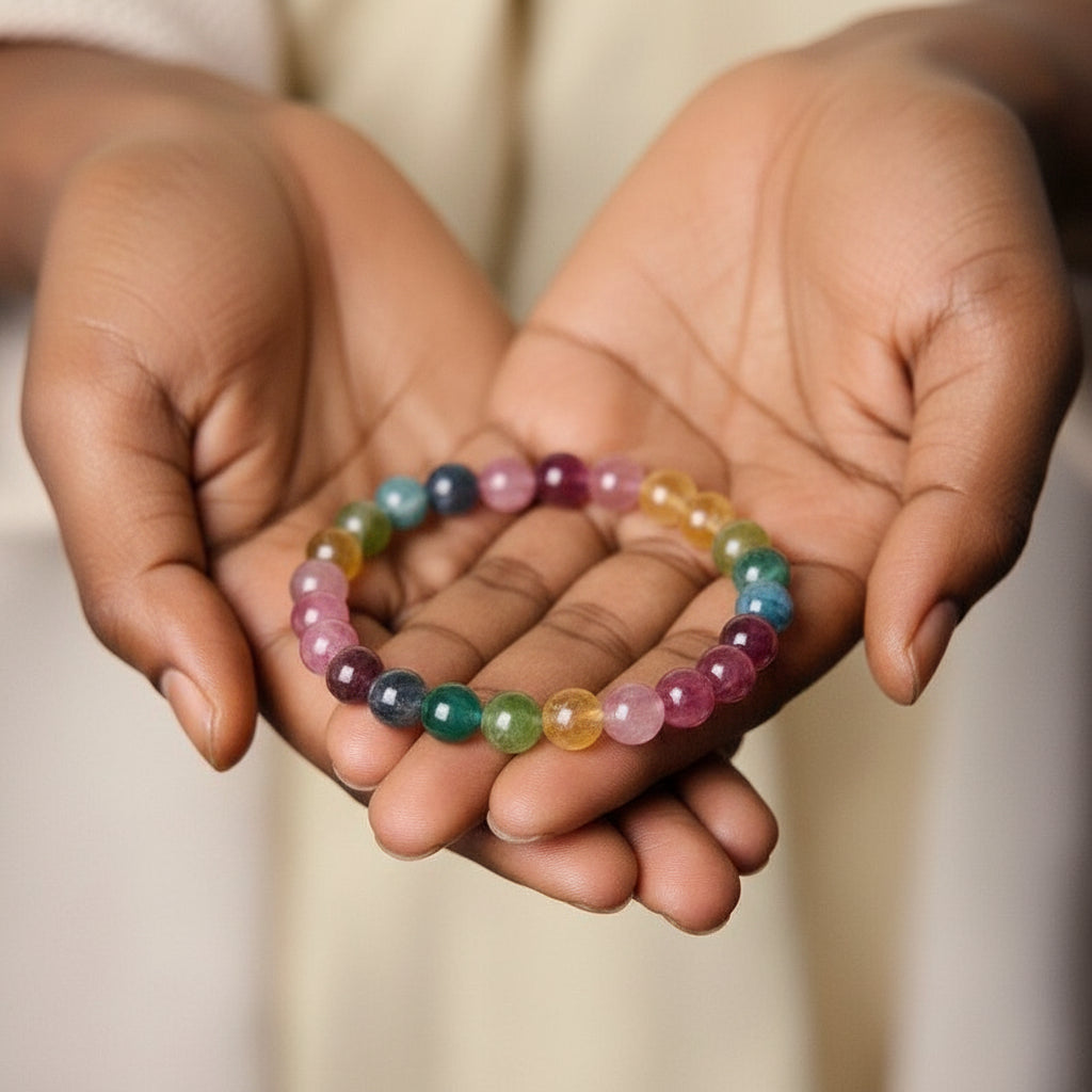 The Rainbow Equilibrium - Natural Multi-Color Tourmaline Bracelet for Emotional Stability & Luck
