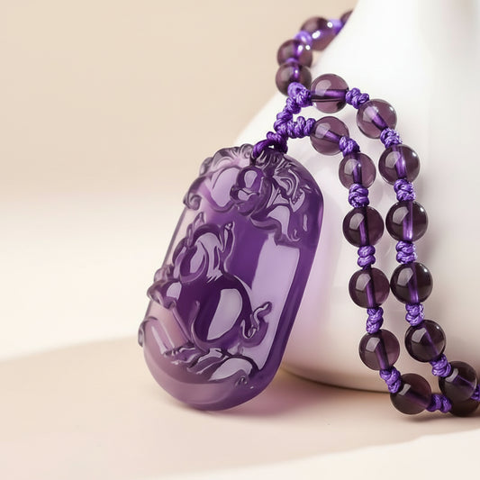 The Zodiac Guardian - Natural Amethyst Chinese Zodiac Pendant Necklace for Protection & New Beginnings