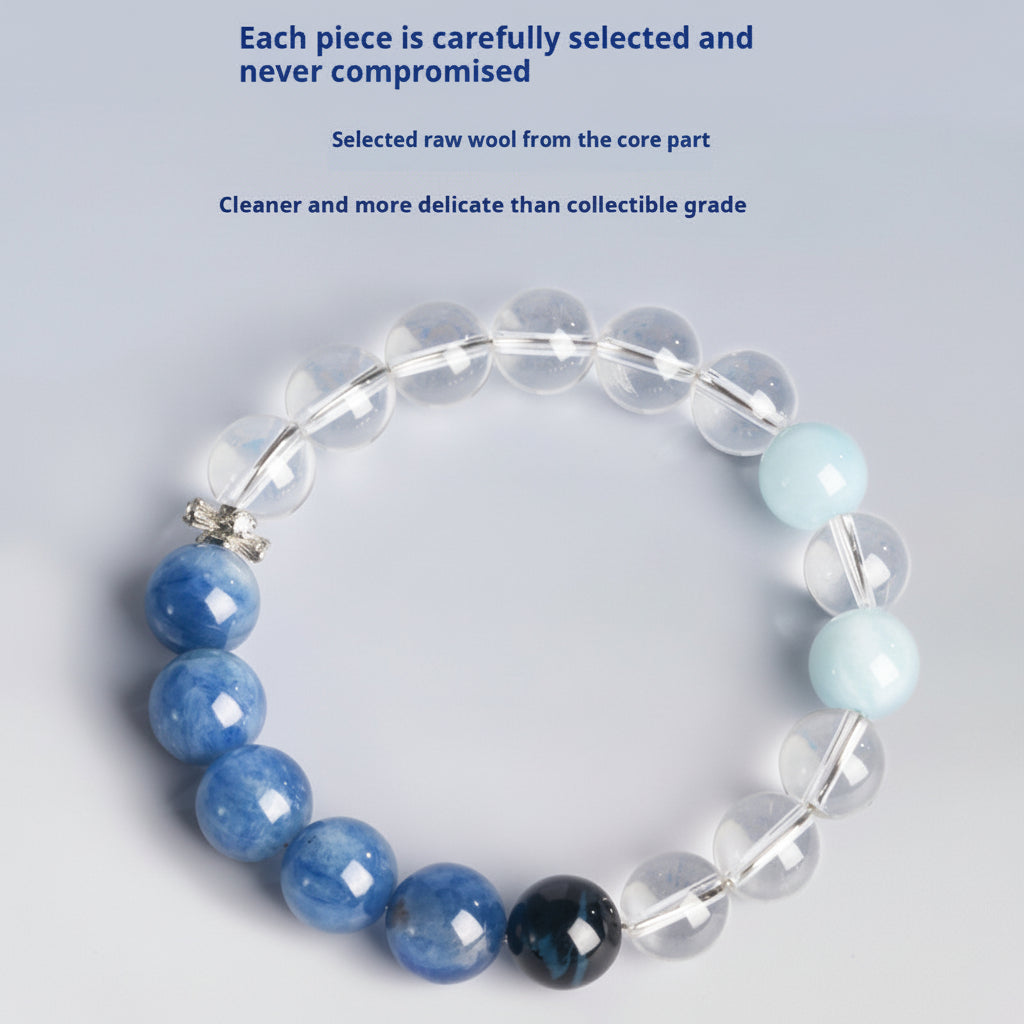 The Azure Courage - Natural Blue Kyanite & Clear Quartz Bracelet for Transition & Healing