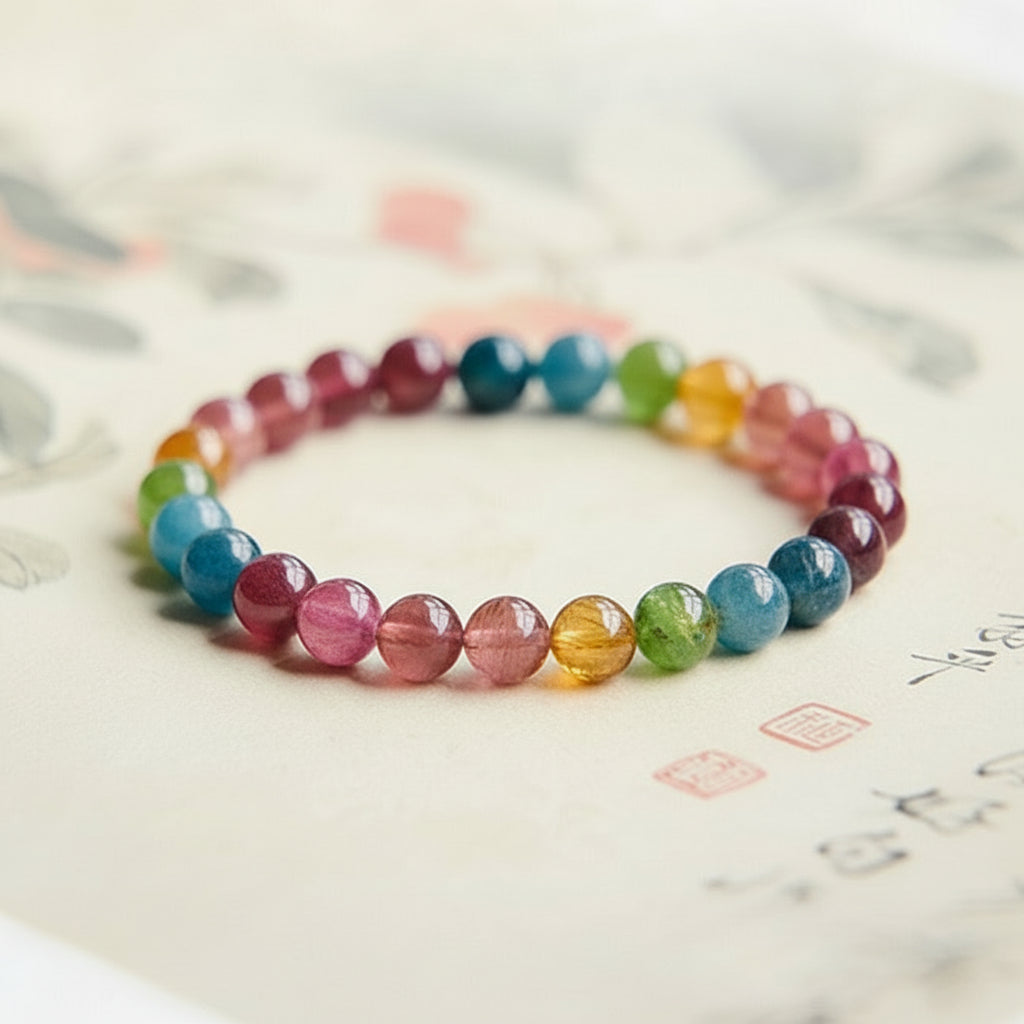 The Rainbow Equilibrium - Natural Multi-Color Tourmaline Bracelet for Emotional Stability & Luck