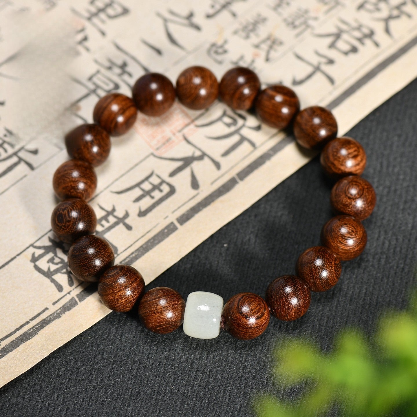 The Lunar Anchor - Natural High-Density Wood & White Jade Bracelet for Peace & Purity