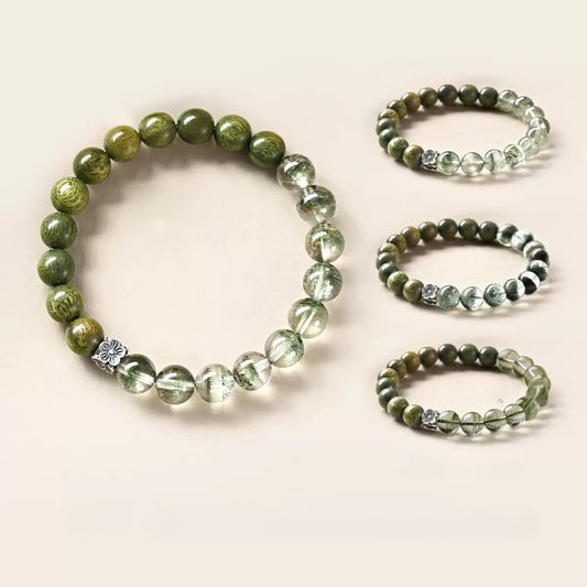 The Verdant Vanguard - Natural Green Phantom Quartz & Aromatic Sandalwood Wealth Bracelet for Career Success