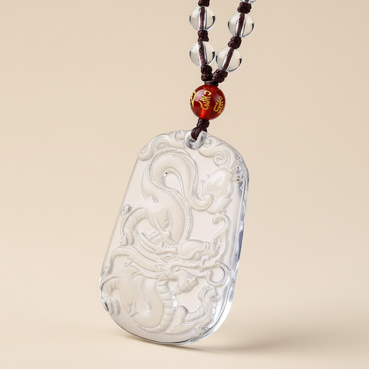 The Crystal Guardian - Natural Clear Quartz Chinese Zodiac Pendant for Clarity & New Beginnings