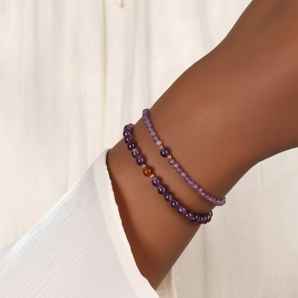 The Amethyst Anchor - Minimalist Natural Amethyst & Red Agate Anxiety Relief Bracelet