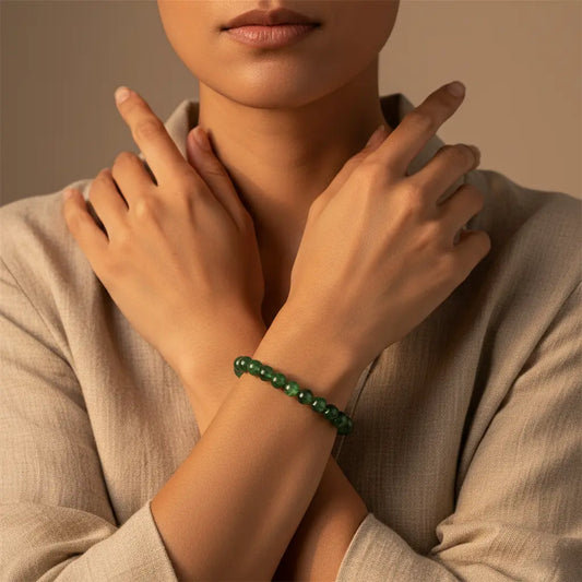 The Emerald Blossom - Natural Green Strawberry Quartz Bracelet for Luck & Heart Healing