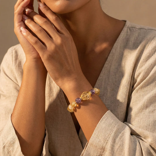 The Prosperity Beam - Natural Citrine & Amethyst Bracelet for Abundance & Mental Clarity