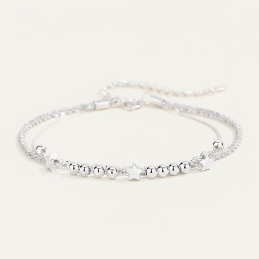 The Starry Whisper - 925 Sterling Silver Star & Bead Layered Bracelet for Dreams & Manifestation