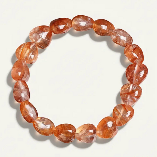 The Flame of Devotion - Natural Red Hematoid Quartz Heart Bracelet for Vitality & Emotional Stability