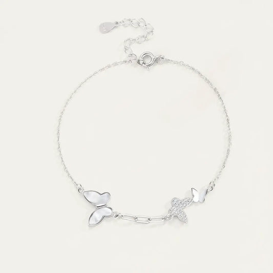 The Ethereal Flight - 925 Sterling Silver Mother-of-Pearl Butterfly Bracelet for Transformation & Grace