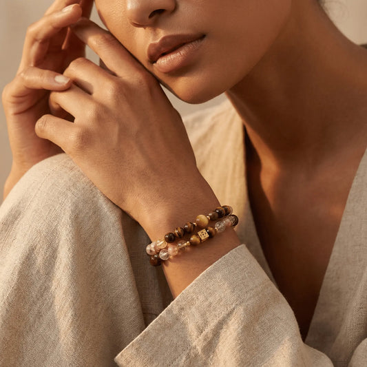 The Daily Prosperity - Natural Golden Rutilated Quartz & Tiger’s Eye Wealth Bracelet