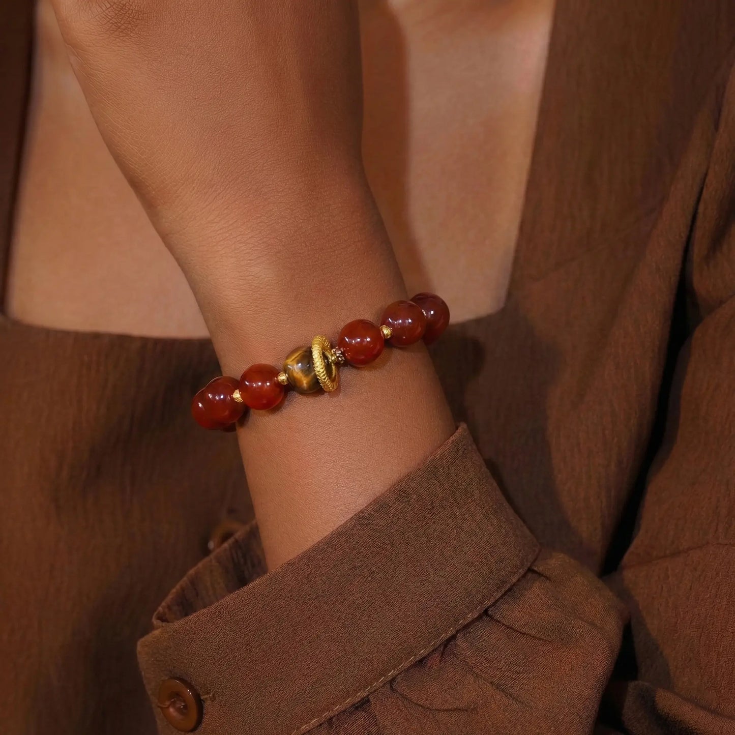 The Golden Harvest - Natural Red Agate & Citrine Wealth Bracelet for Prosperity & Success