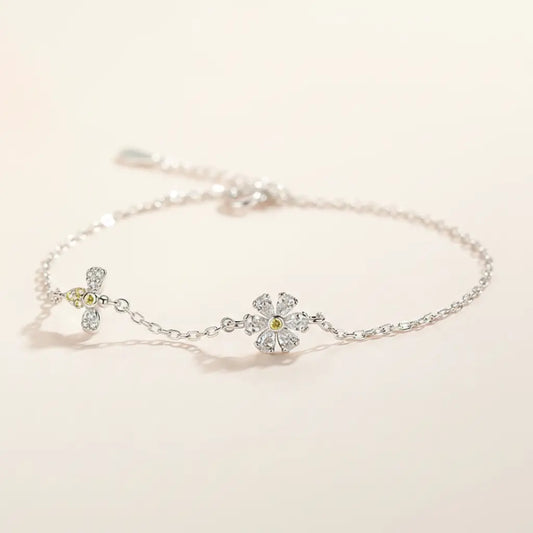 The Golden Harvest - 925 Sterling Silver Bee & Flower Bracelet for Productivity & Diligent Success
