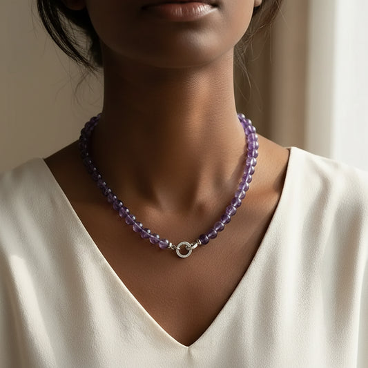 The Lavender Horizon - Natural Amethyst Bead Necklace for Anxiety Relief & Mental Clarity