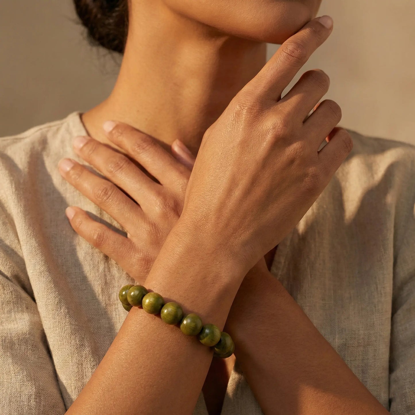 The Zen Anchor - Natural Green Sandalwood Grounding Bracelet for Anxiety Relief