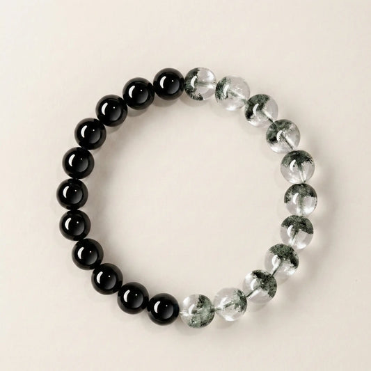 The Abundance Anchor - Mastercrafted Green Phantom Quartz & Obsidian Wealth Manifestation Bracelet