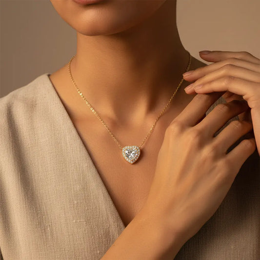 Radiant Heart-Shaped Cubic Zirconia Necklace for Emotional Healing & Self-Love