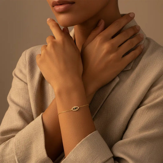 The Celestial Ward - Dainty Gold Evil Eye Protection Bracelet for Spiritual Shielding & Good Vibes