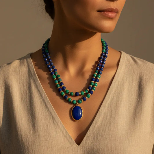 The Sovereign Speaker - Natural Lapis Lazuli & Phoenix Stone Layered Necklace for Truth & Confidence