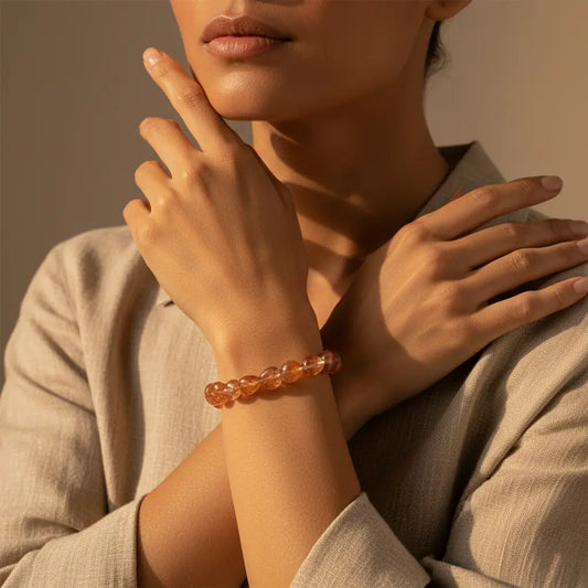 The Flame of Devotion - Natural Red Hematoid Quartz Heart Bracelet for Vitality & Emotional Stability