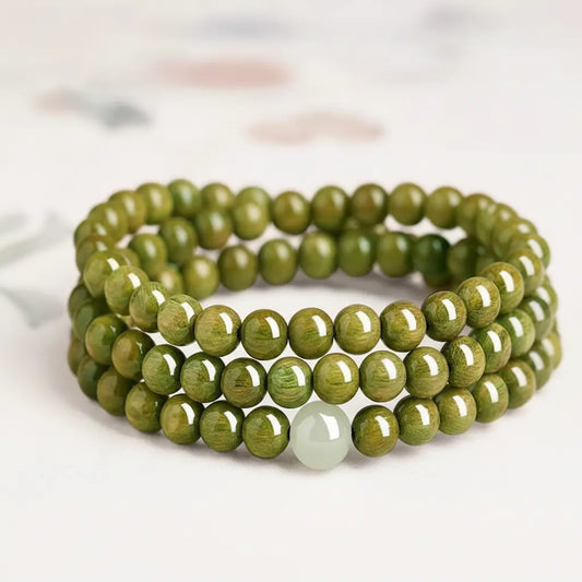 The Emerald Sage - Natural Green Sandalwood & Jade Bracelet for Growth, Vitality & Wood Element Alignment