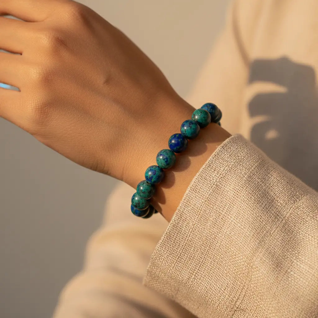 The Phoenix Ascension - Natural Chrysocolla & Azurite "Phoenix Stone" Bracelet for Divine Wisdom & Expression