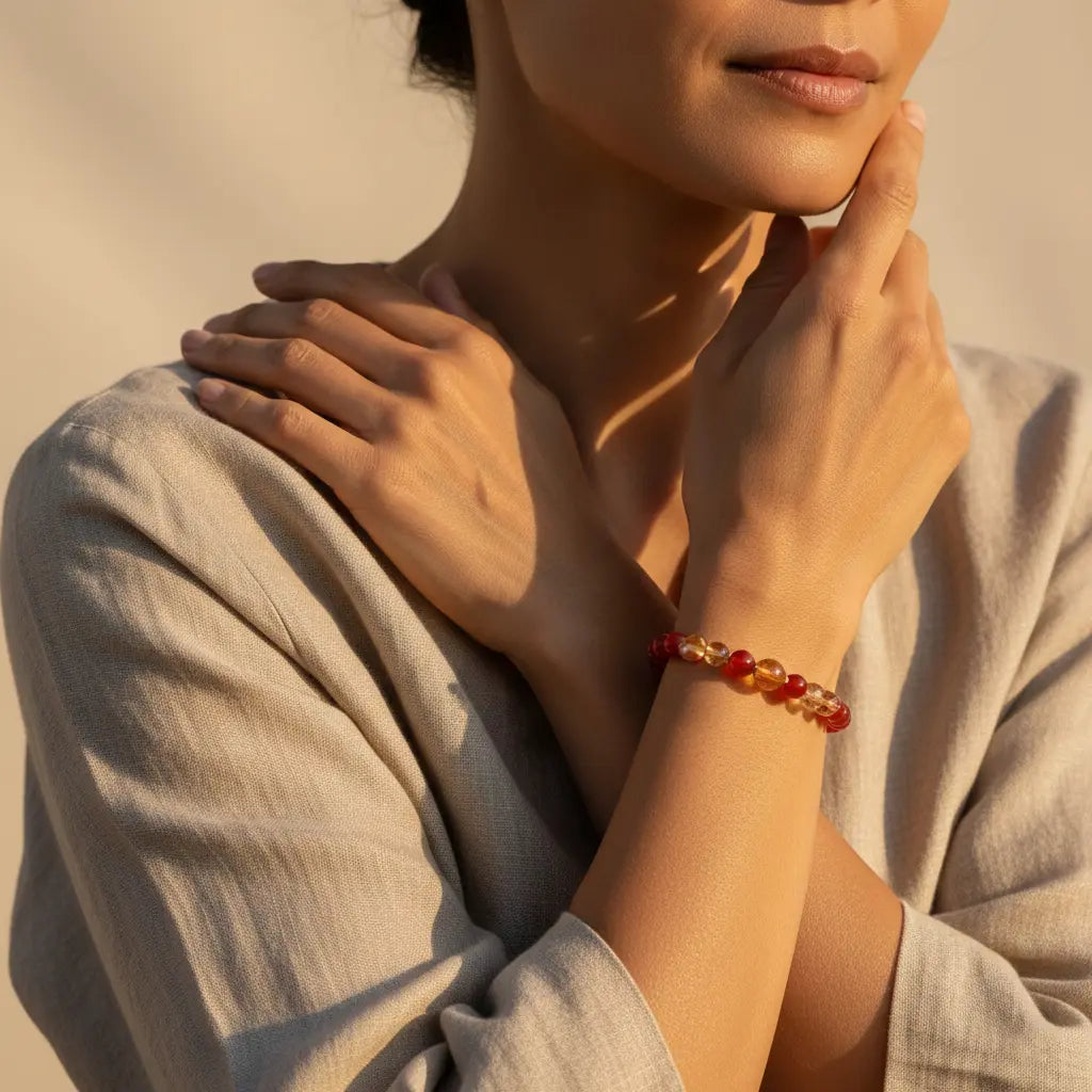 The Solar Ember - Natural Ice-Translucent Red Agate & Citrine Bracelet for Wealth & Vitality