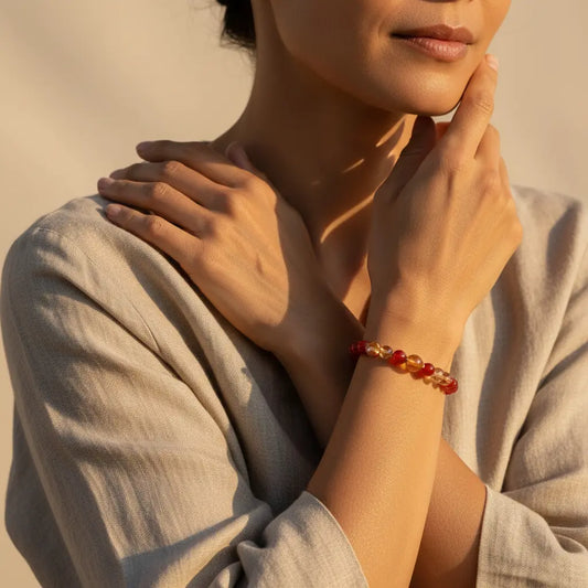 The Solar Ember - Natural Ice-Translucent Red Agate & Citrine Bracelet for Wealth & Vitality