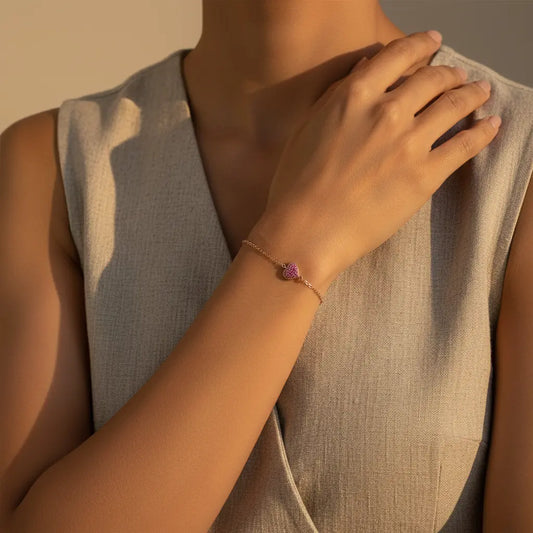 The Heart Bloom - Dainty Pave Pink Zircon Bracelet for Love & Emotional Vitality