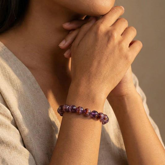 The Violet Transcendence - Rare Purple Phantom Quartz Bracelet for Manifestation & Period 9 Alignment