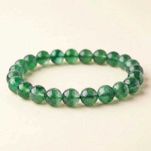 The Emerald Blossom - Natural Green Strawberry Quartz Bracelet for Luck & Heart Healing