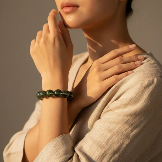 Wood Element: Growth & Healing | Natural Green Phantom Quartz Bracelet for Wealth & Breakthroughs