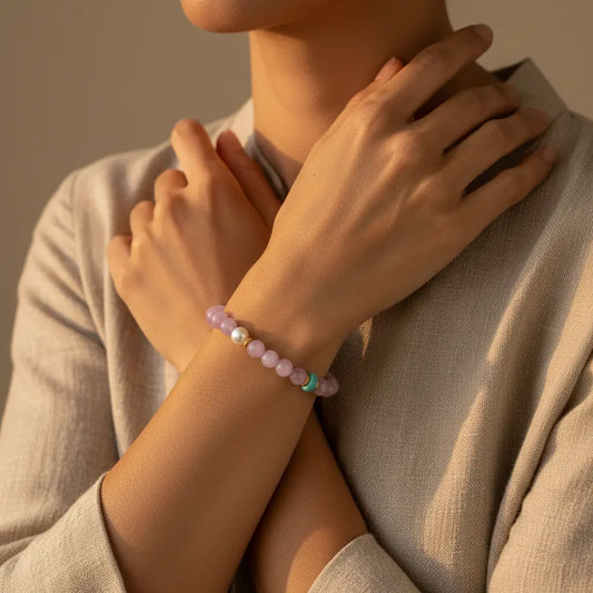 Monet’s Garden - Natural Lavender Chalcedony & Heart-Shaped Tourmaline Bracelet for Self-Love & Emotional Grace