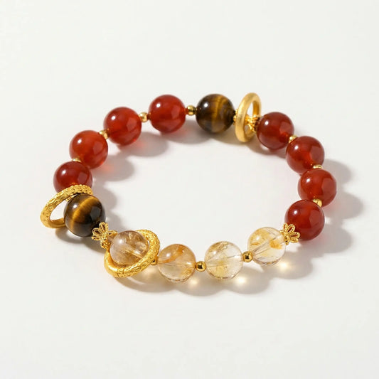 The Golden Harvest - Natural Red Agate & Citrine Wealth Bracelet for Prosperity & Success