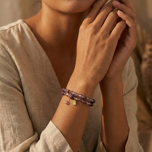 The Violet Veil - Double-Layer Natural Amethyst & Crystal Anxiety Relief Wrap Bracelet
