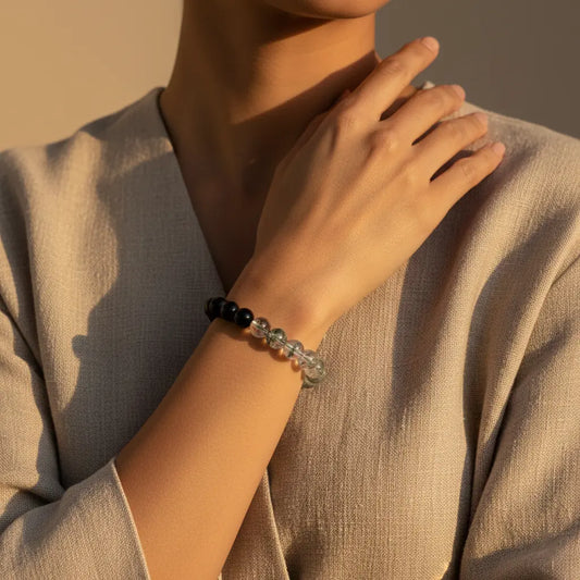 The Abundance Anchor - Mastercrafted Green Phantom Quartz & Obsidian Wealth Manifestation Bracelet